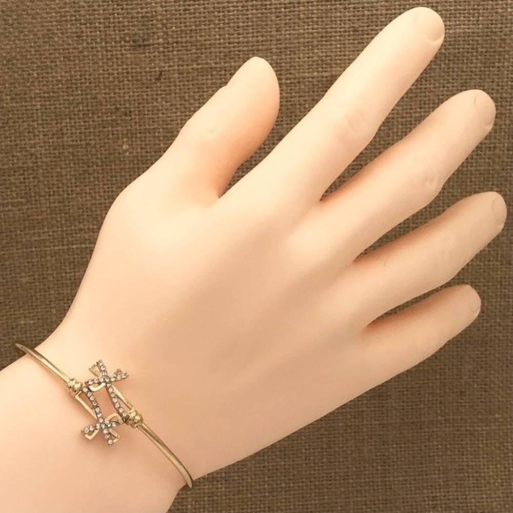 🌼 Gold Double Cross Rhinestone Spring Bangle Bracelet - Picture 2 of 2